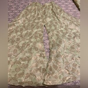 Green Floral Patterned Wide-Leg Pants Sharara Plazzo Indian